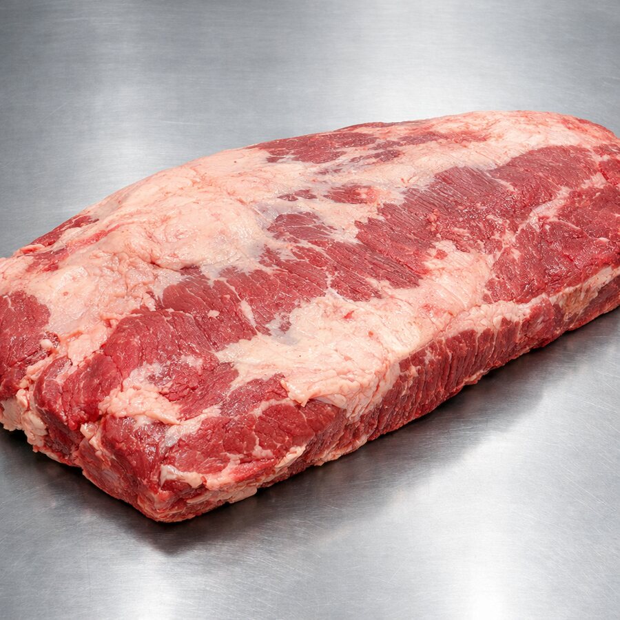 Whole, uncut beef brisket, packer style
