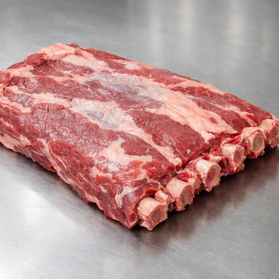 Whole, uncut beef short plate primal
